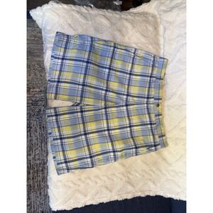 Men's FJ Foot Joy Plaid Yellow Blue Golf Shorts Size 36